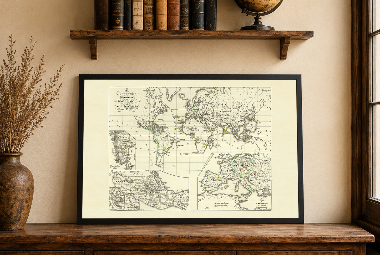 Mappa dell'Impero Coloniale Spagnolo e Portoghese 1854 - Stampa Atlante Storico Vintage
