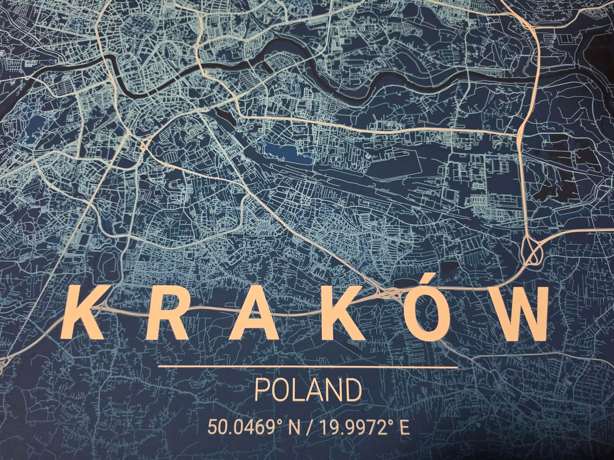 Mapa de plano de Cracovia - Arte de pared moderno de calles de la ciudad