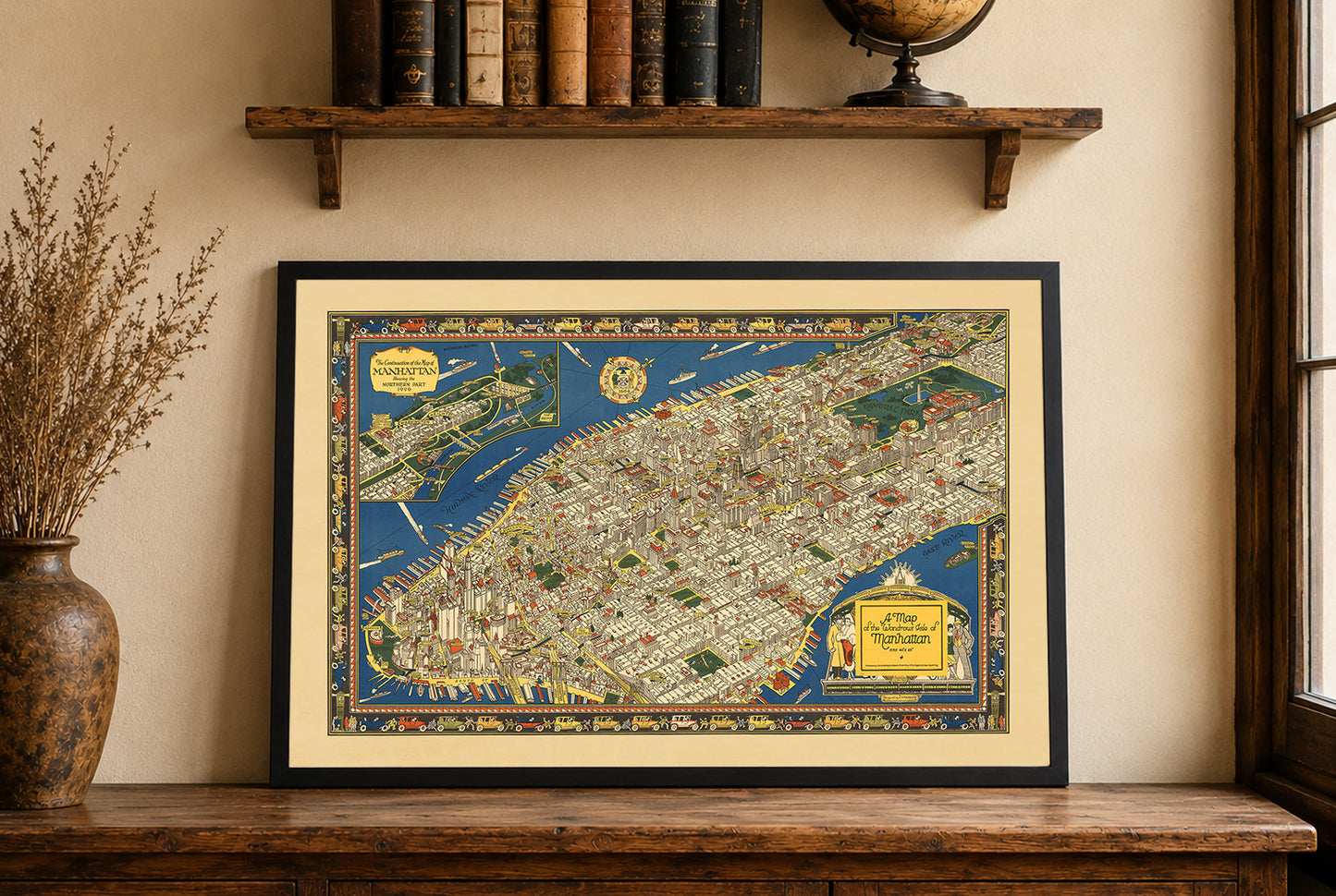 Poster Mappa Pittorica di Manhattan (1926) – Arte Murale Vintage di New York City