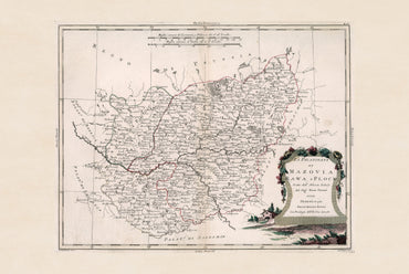 Poster di mappa storica della Masovia, Rawa e Płock – arte da parete della Polonia del XVIII secolo