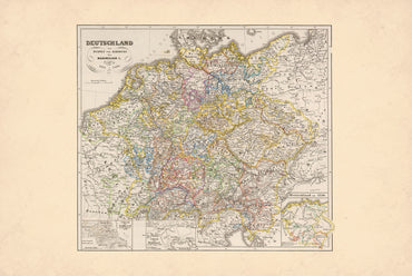 Niemcy 1275-1495 - Święte Cesarstwo Rzymskie - Karl Spruner - Historyczny Plakat z Mapą