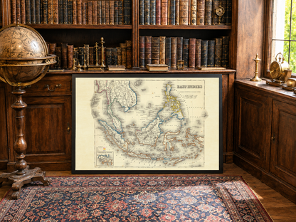 Stampa cartografica delle Indie Orientali 1856 - Mappa vintage con confini coloniali