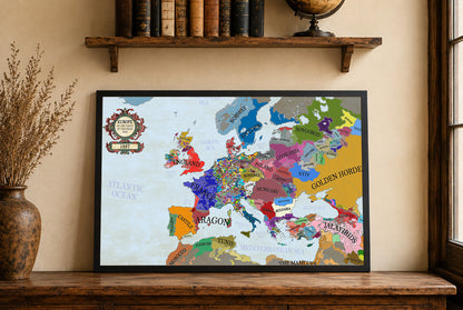 Mapa Europy z 1337 roku u progu wojny stuletniej