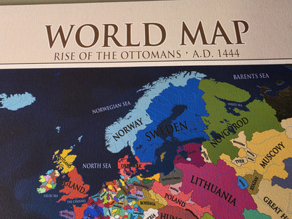 1444 World Map Poster - Political Map with Historical Countries & Flags