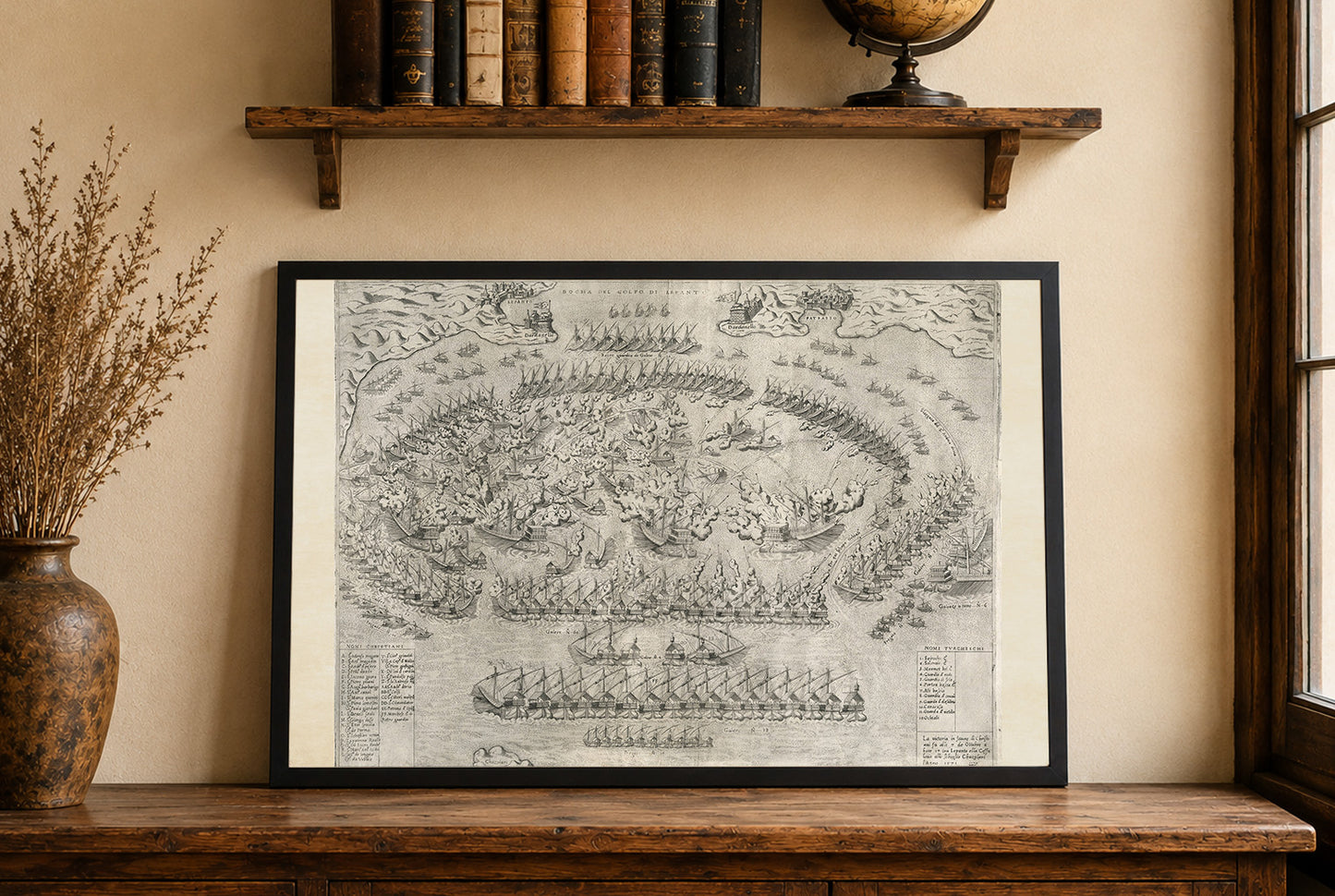 Poster mappa di Lepanto 1572 - Piano storico della battaglia navale della Lega Santa contro la flotta ottomana