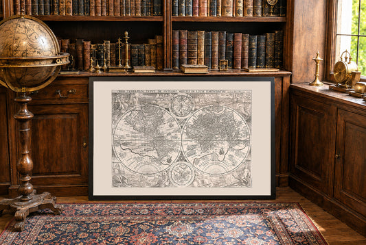 1594 Weltkarte “Orbis Terrarum Typus” - Dekorativer Doppel-Hemisphären-Druck