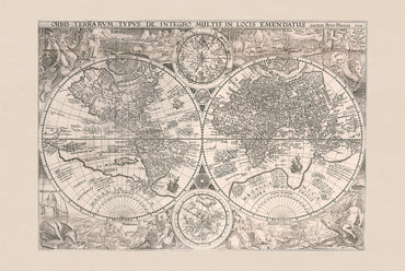 1594 Weltkarte “Orbis Terrarum Typus” - Dekorativer Doppel-Hemisphären-Druck