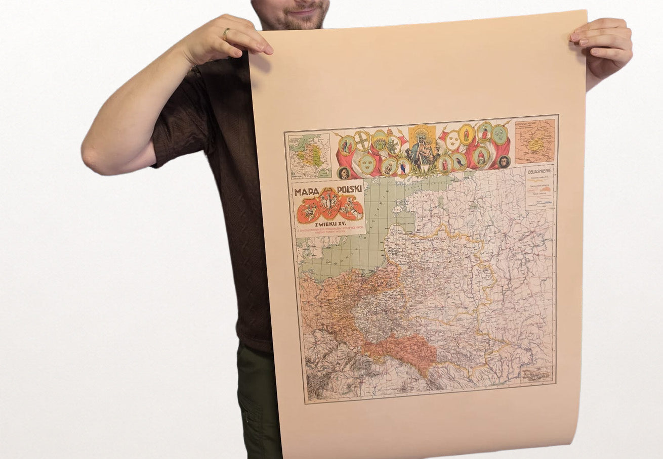 Póster del mapa de Polonia del siglo XV - Arte de pared vintage de la Mancomunidad Polaco-Lituana
