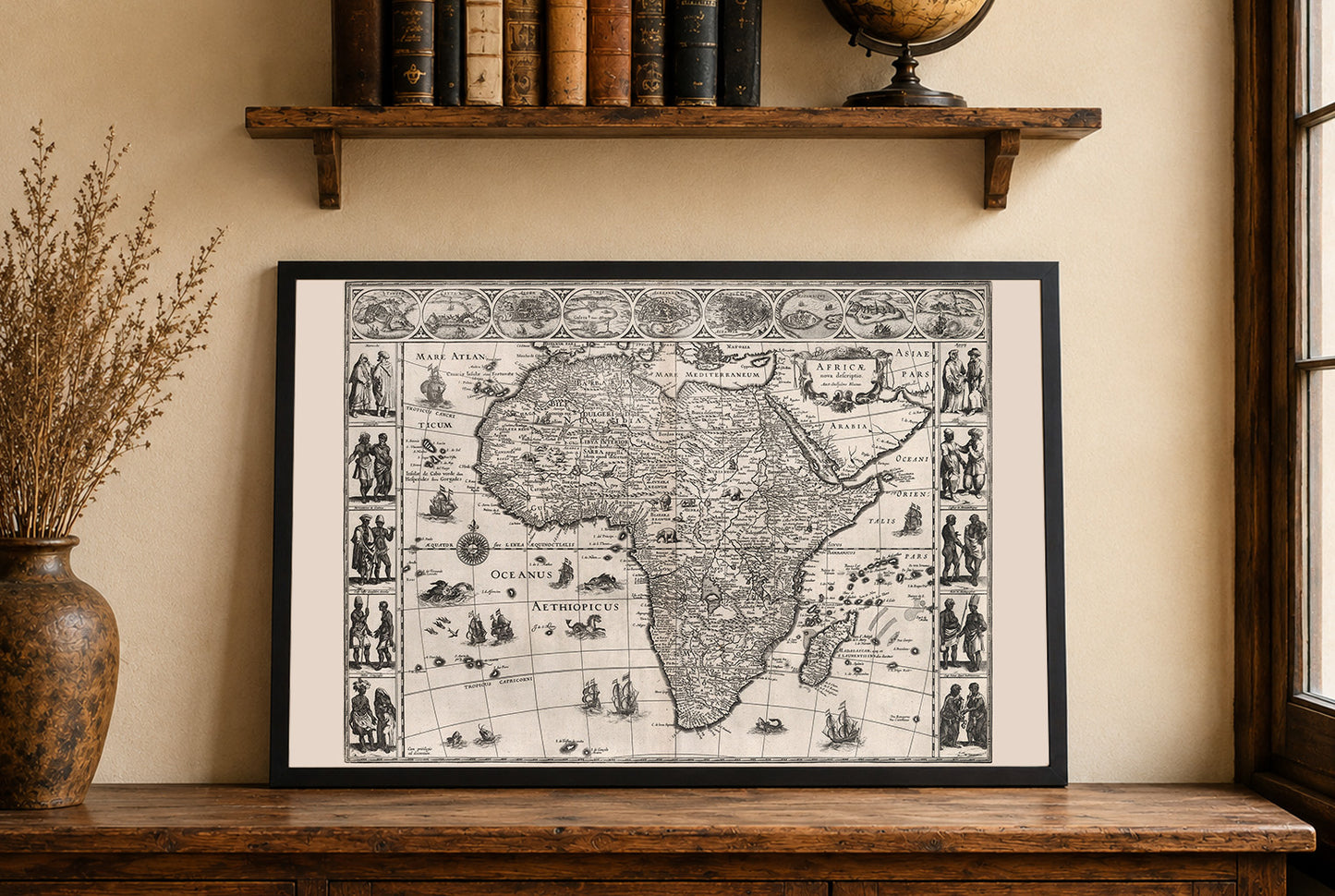 Mapa de África 1630 “Africae Nova Descriptio” - Impresión con principales ciudades y vestimenta regional