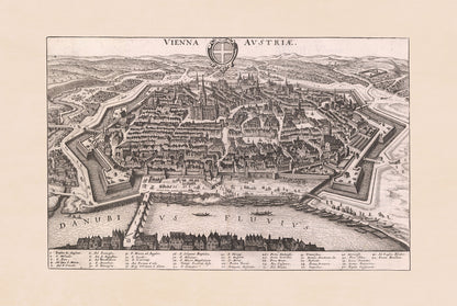 Stampa Mappa di Vienna 1649 di Matthäus Merian - Incisione Vintage della Città Austriaca Arte Murale