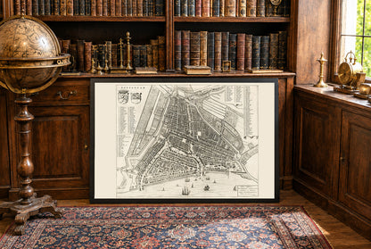 Poster mappa di Rotterdam 1652 - Pianta panoramica dettagliata della città con strade e vie d'acqua
