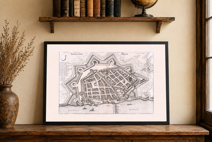 Mapa antiguo de la ciudad de Toruń, Polonia 1652 - Vista aérea - Arte de pared vintage polaco
