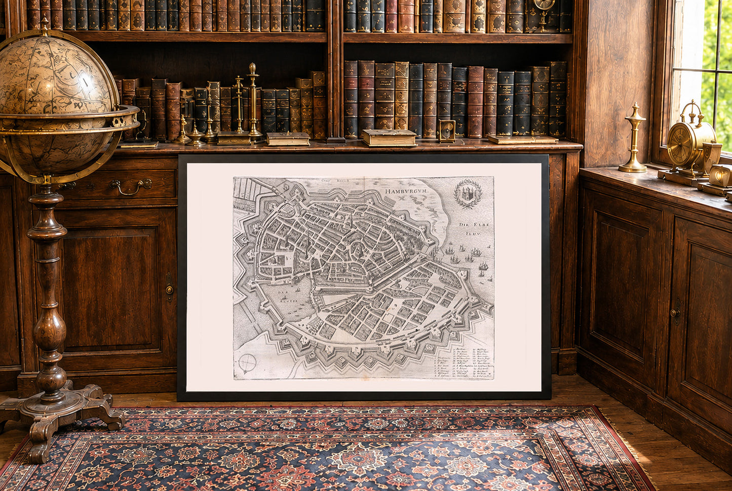 1653 Mapa Hamburga - XVII-wieczny widok miasta z lotu ptaka z murami bastionowymi