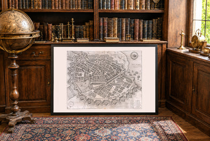 1653 Mapa Hamburga - XVII-wieczny widok miasta z lotu ptaka z murami bastionowymi