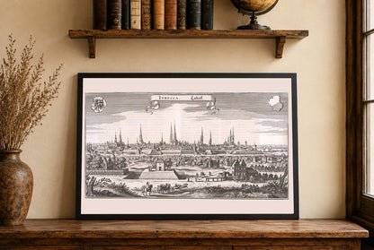 Affiche plan de Lübeck 1653 - Plan de ville panoramique détaillé avec architecture hanséatique