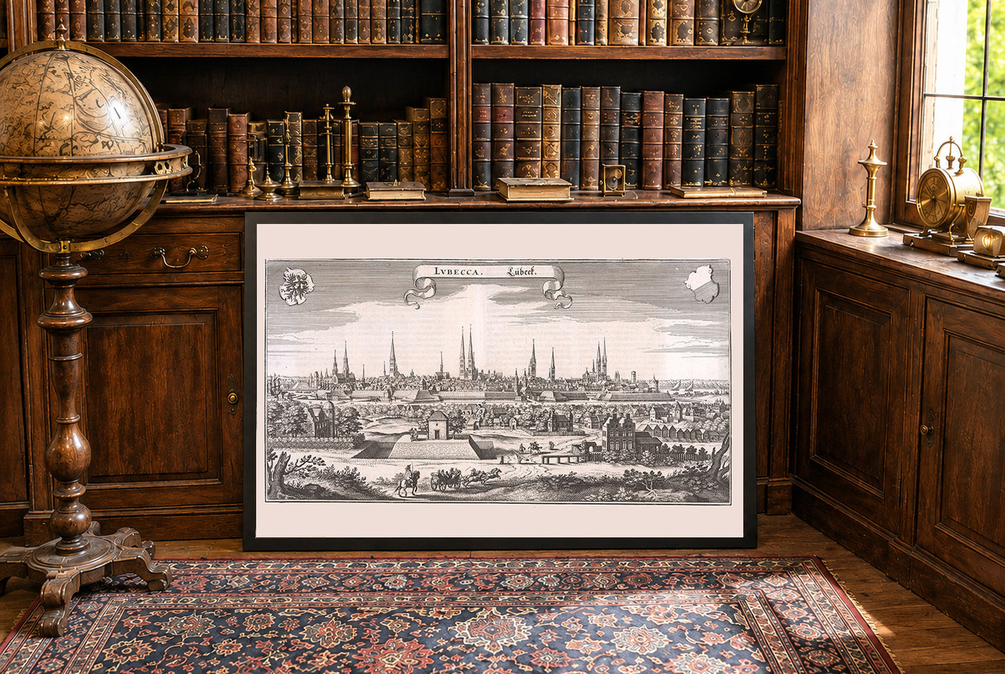 Affiche plan de Lübeck 1653 - Plan de ville panoramique détaillé avec architecture hanséatique
