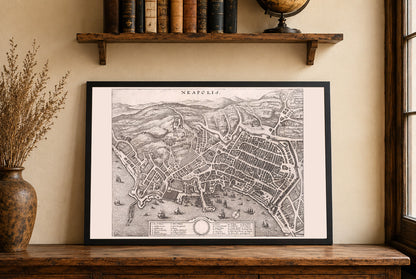 Cartel del Mapa de Nápoles 1688 - Plano Costero de Neápolis con Detalles del Puerto, Calles y Colinas