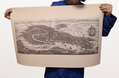 Cartel del Mapa de Venecia 1688 - Plano Panorámico de la Ciudad con Detalles del Gran Canal y la Laguna