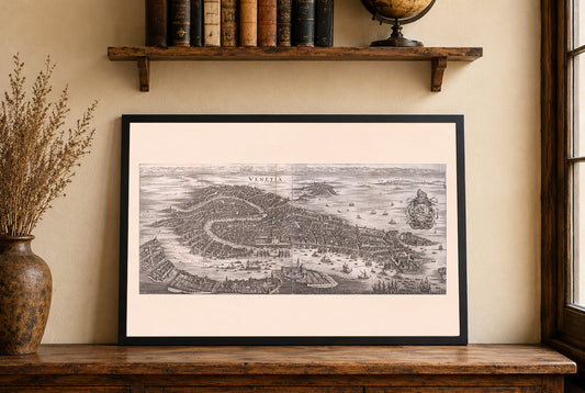 1688 Venice Map Poster - Panoramic City Plan with Grand Canal and Lagoon Detail