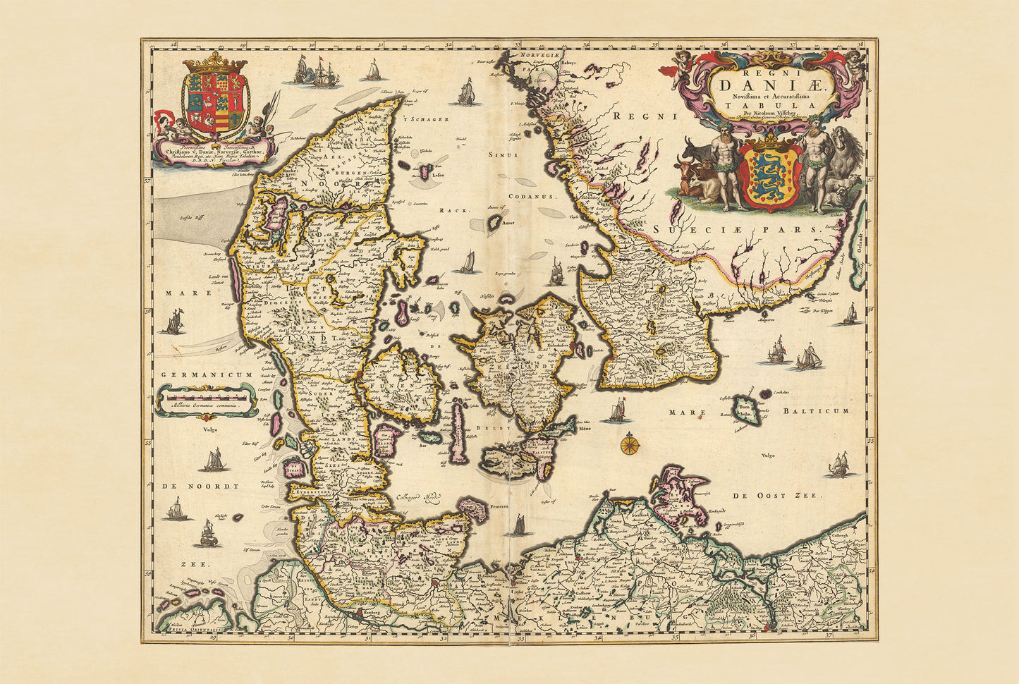 Impresión del mapa de Dinamarca 1690 - Ilustración de los límites del reino histórico