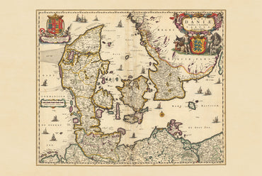 Impresión del mapa de Dinamarca 1690 - Ilustración de los límites del reino histórico