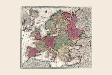 Europa 1730 - Mappa storica da parete dei primi del XVIII secolo