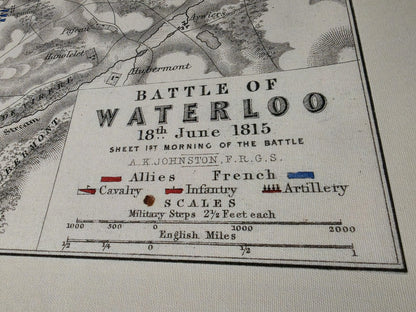 Stampa cartografica della battaglia di Waterloo 1815 - Piano militare storico con formazioni dell'esercito