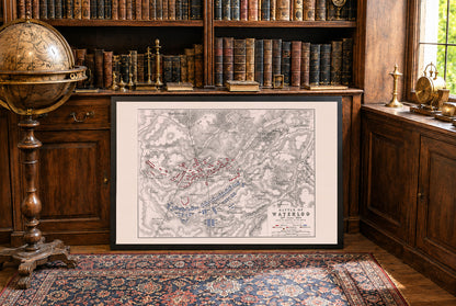 Stampa cartografica della battaglia di Waterloo 1815 - Piano militare storico con formazioni dell'esercito