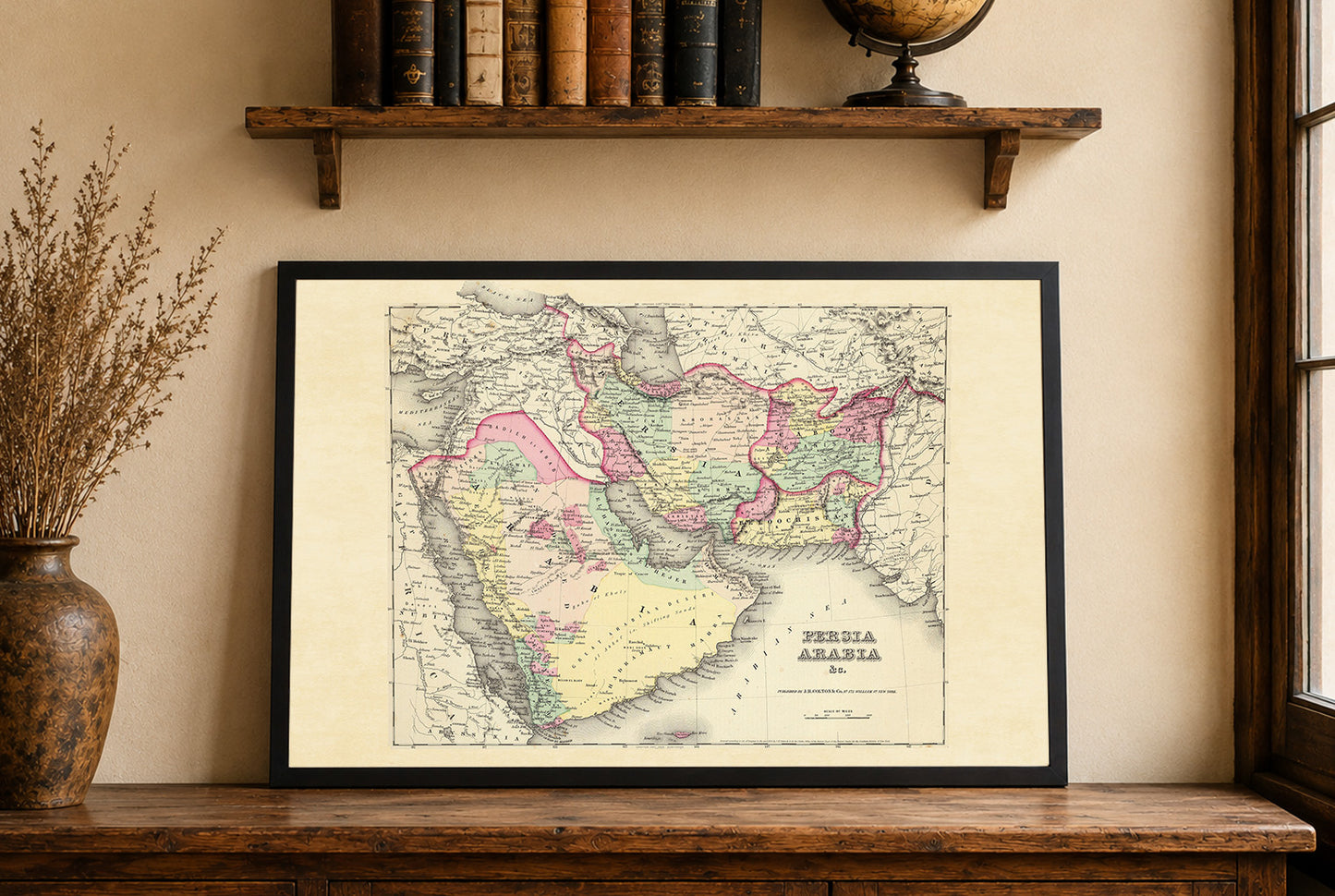 1856 Persien Arabien Karte Poster - Handkolorierte Regionen einschließlich Iran, Arabien und Afghanistan