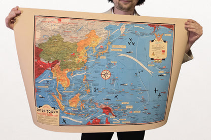 Cartel del Mapa del Teatro del Pacífico 1944 - Impresión Pictórica de la Segunda Guerra Mundial de Asia y el Pacífico hacia Tokio