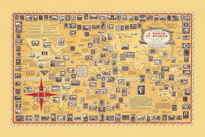 Poster Mappa Un Mondo di Francobolli (1947) - Arte Vintage di Filatelia e Storia Postale
