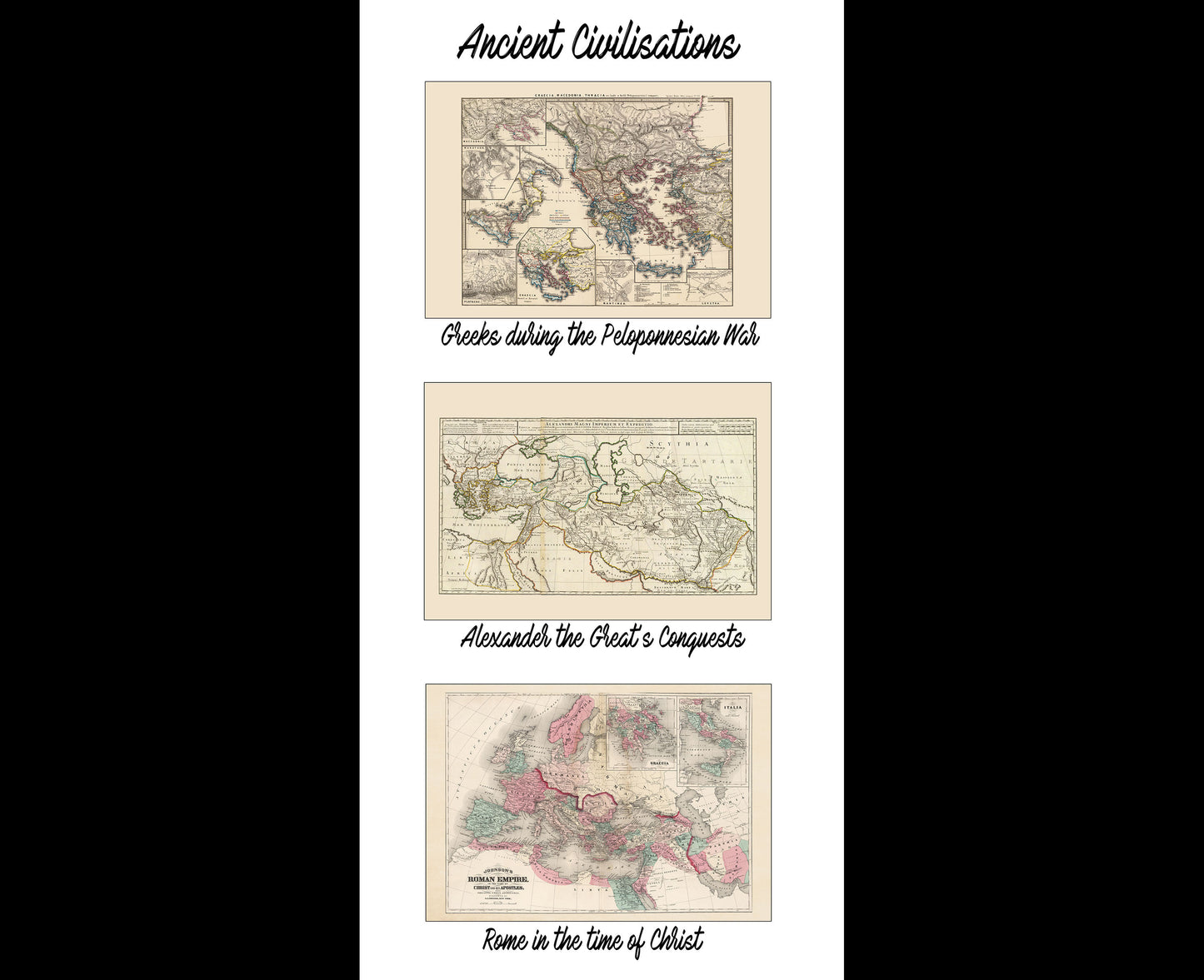 Ancient Civilisations Map Poster - Greece, Alexander the Great & Roman Empire Wall Art