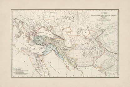 Ancient Empires Map 1873 - Babylonia, Lydia, Media & Persia - Historical Map Poster