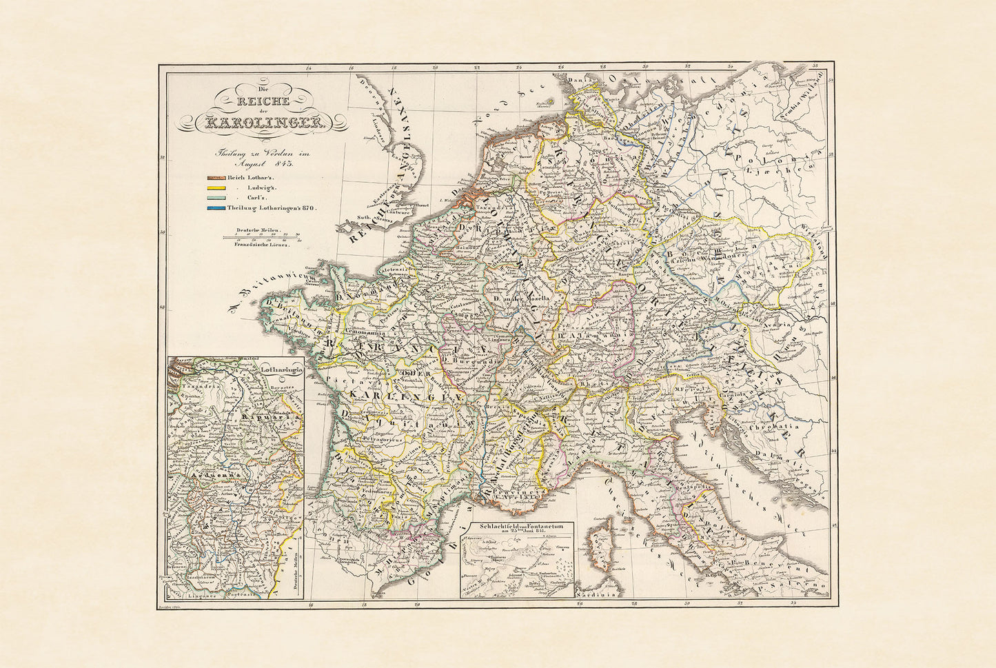 Karolingisches Reich Karte Poster - Vintage Mittelalterliche Europa Historische Wandkunst