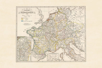 Karolingisches Reich Karte Poster - Vintage Mittelalterliche Europa Historische Wandkunst