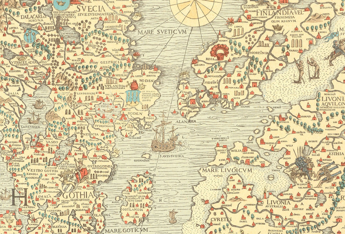 Carta Marina 1539 - Olaus Magnus - Scandinavie & Monstres Marins - Affiche Carte Historique