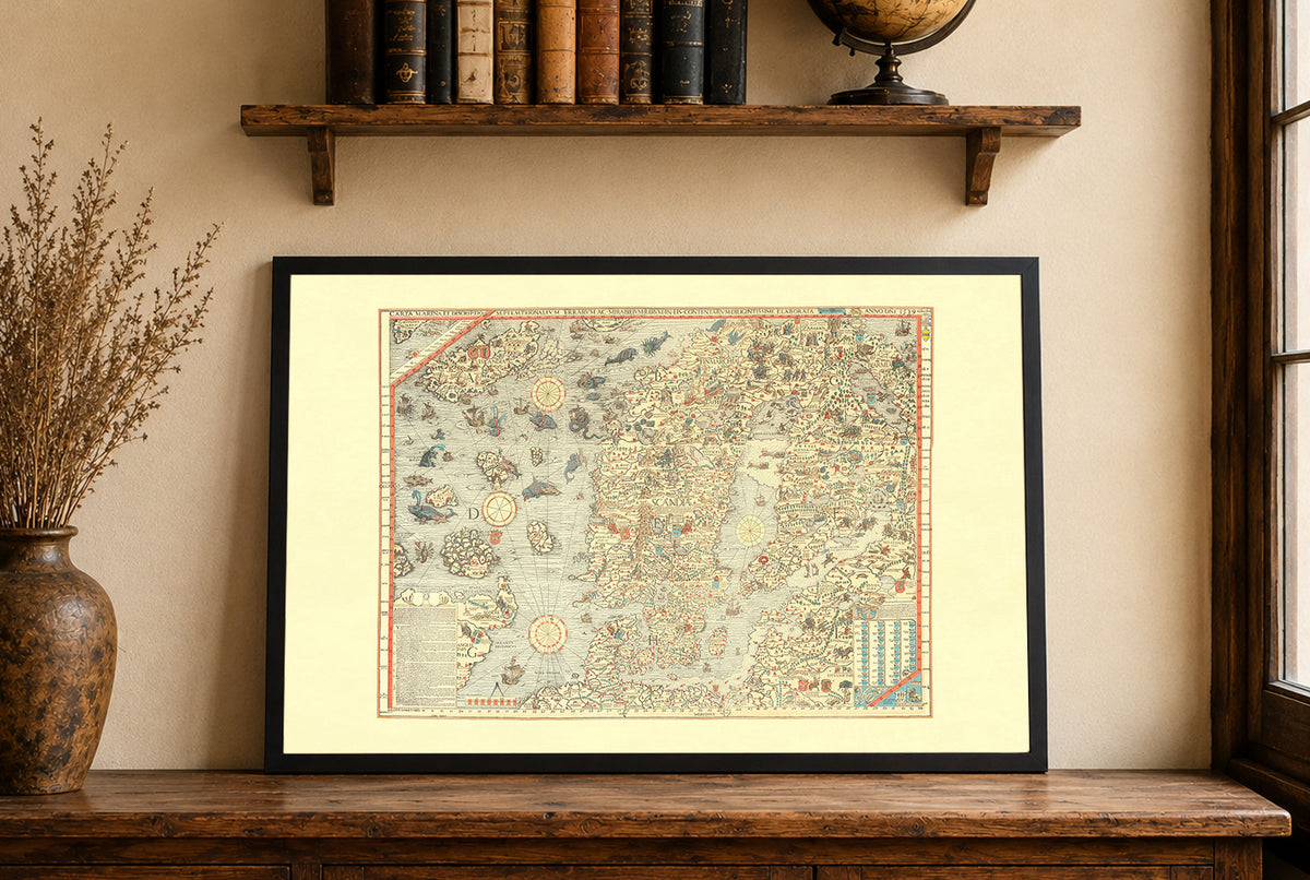 Carta Marina 1539 - Olaus Magnus - Scandinavie & Monstres Marins - Affiche Carte Historique