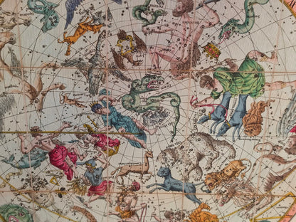 Poster Mappa delle Costellazioni Celesti (1820) - Carta Stellare Vintage degli Emisferi Nord e Sud