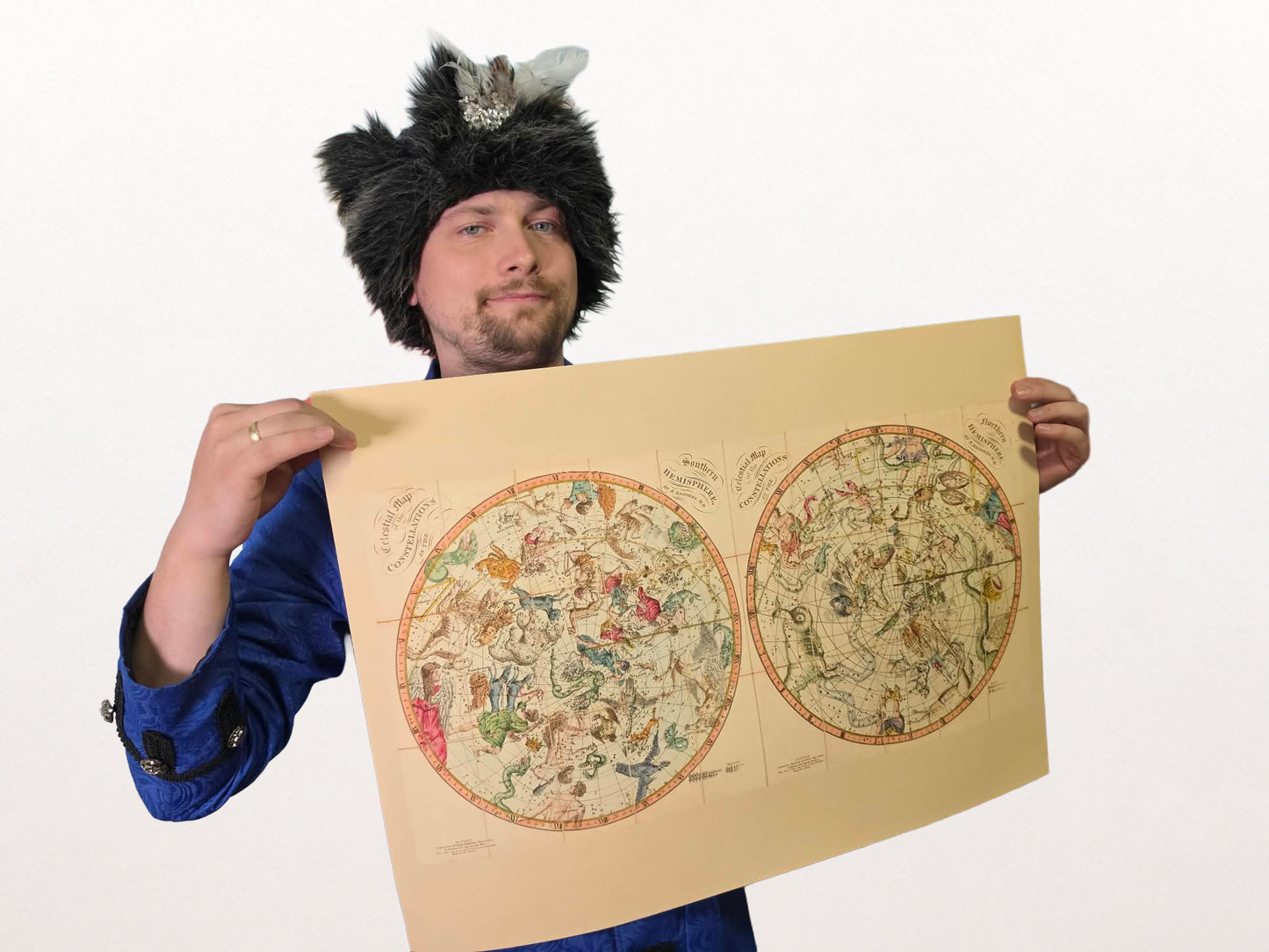 Poster Mappa delle Costellazioni Celesti (1820) - Carta Stellare Vintage degli Emisferi Nord e Sud