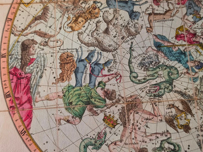 Poster Mappa delle Costellazioni Celesti (1820) - Carta Stellare Vintage degli Emisferi Nord e Sud