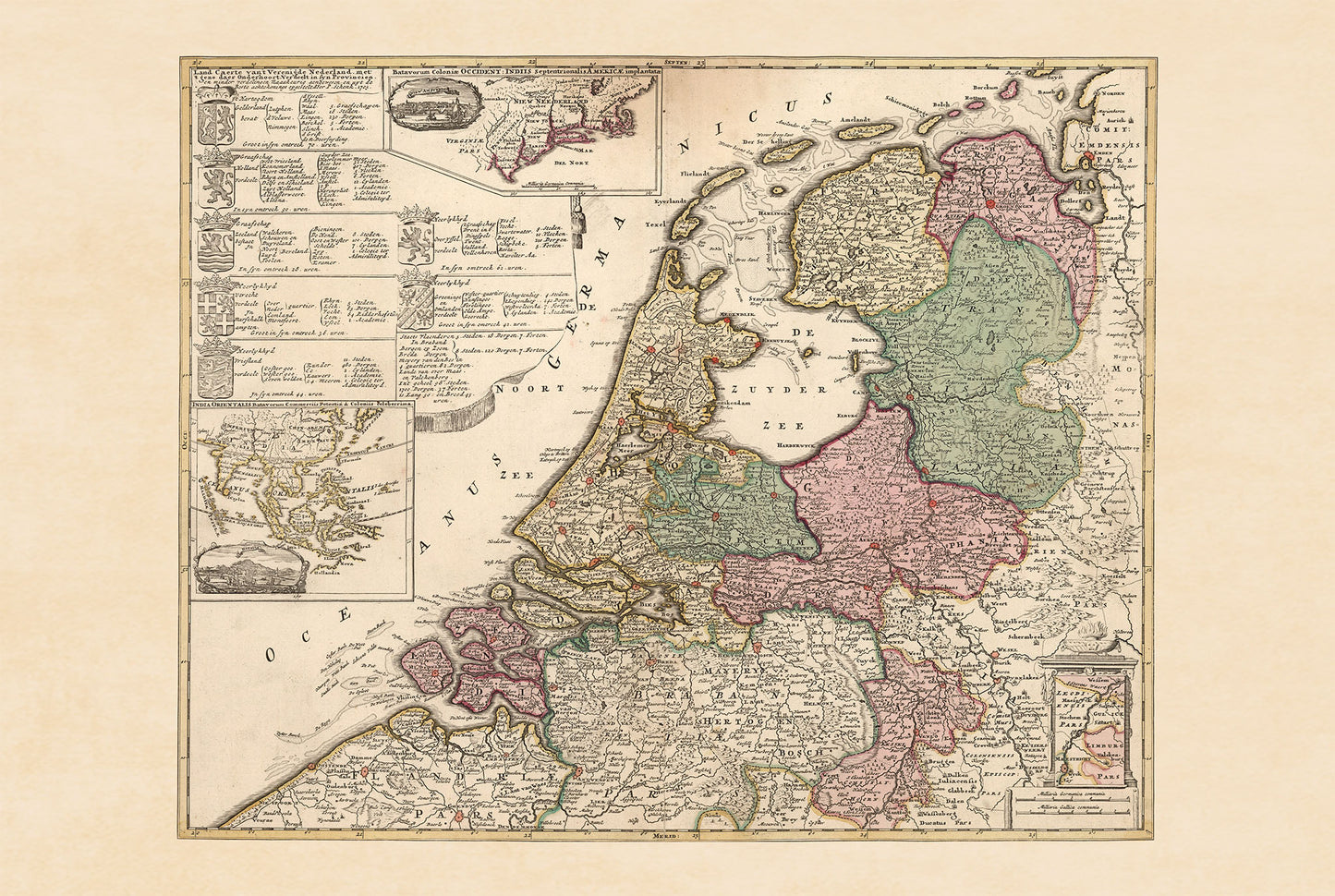 Repubblica Olandese 1740 - Mappa storica dei Paesi Bassi