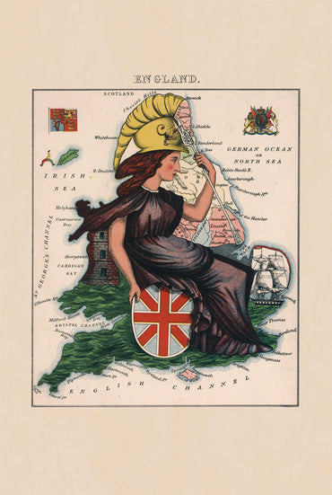 England 1868 - Lilian Lancaster - Britannia Satirical Pictorial Map Poster