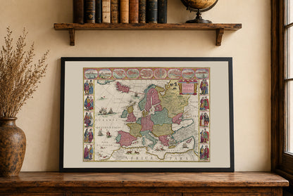 Europa 1665 - Mapa histórico con trajes nobiliarios y principales ciudades