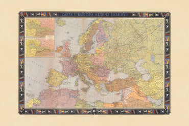 Poster della mappa politica dell’Europa (1938) - Decorazione murale vintage dell’Europa prima della Seconda guerra mondiale
