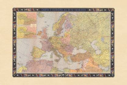 Poster della mappa politica dell’Europa (1938) - Decorazione murale vintage dell’Europa prima della Seconda guerra mondiale