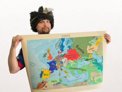 Póster del mapa de Europa en 1644 - Guerra de los Treinta Años