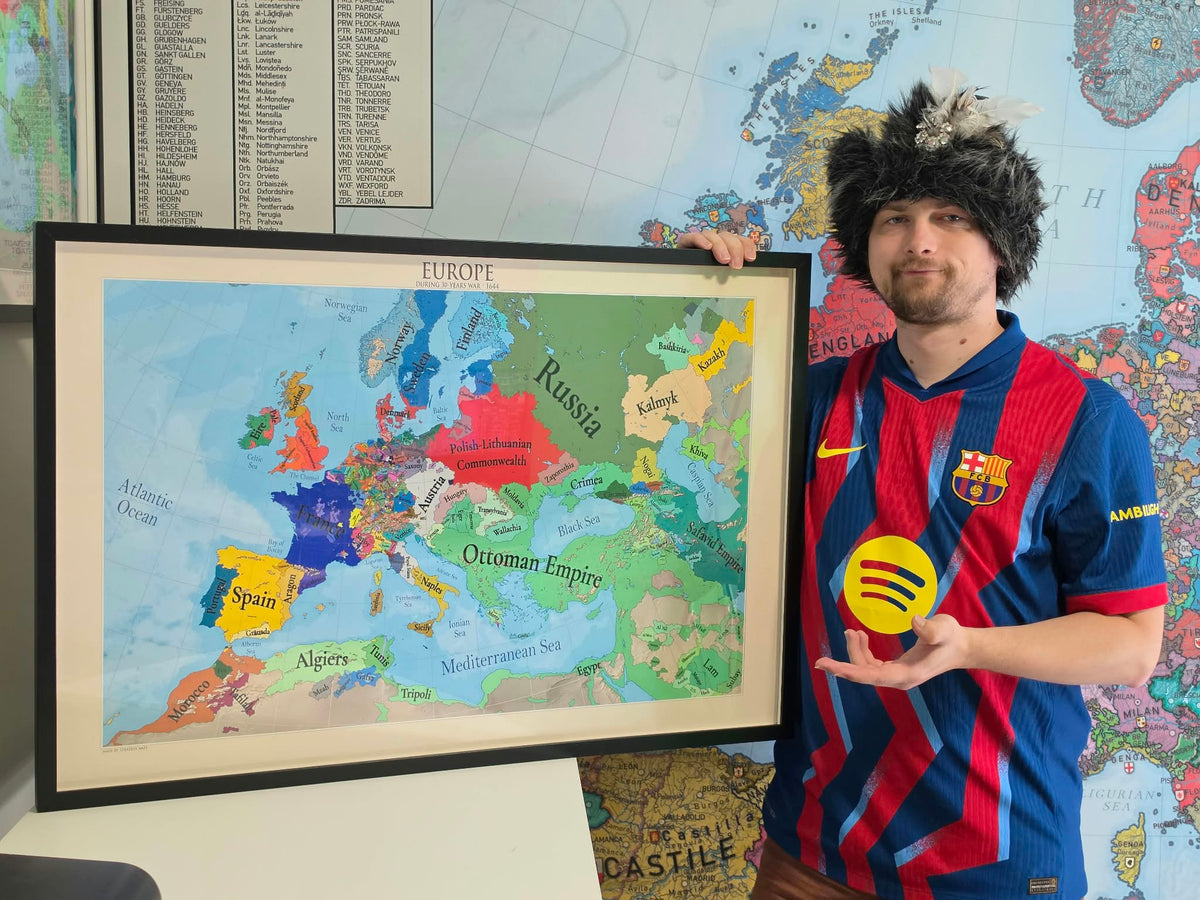 Póster del mapa de Europa en 1644 - Guerra de los Treinta Años