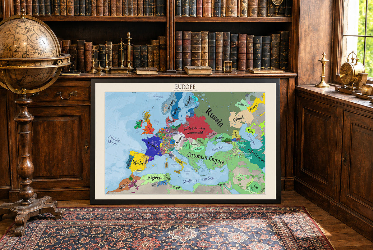 Póster del mapa de Europa en 1644 - Guerra de los Treinta Años