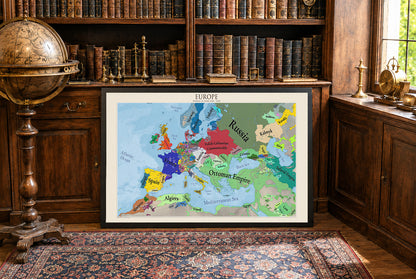 Póster del mapa de Europa en 1644 - Guerra de los Treinta Años