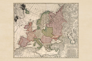 Europa nel 1743 - Mappa storica da parete della Guerra di successione austriaca